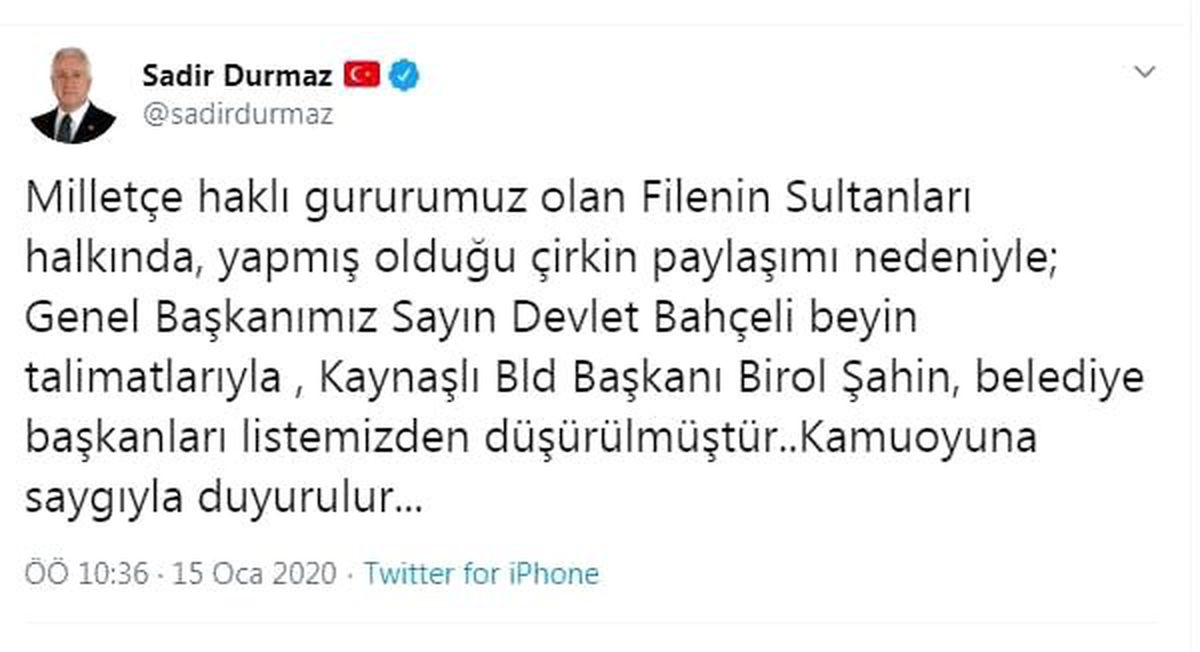 MHP\'li Durmaz: Kaynaşlı Belediye Başkanı, listeden düşürüldü