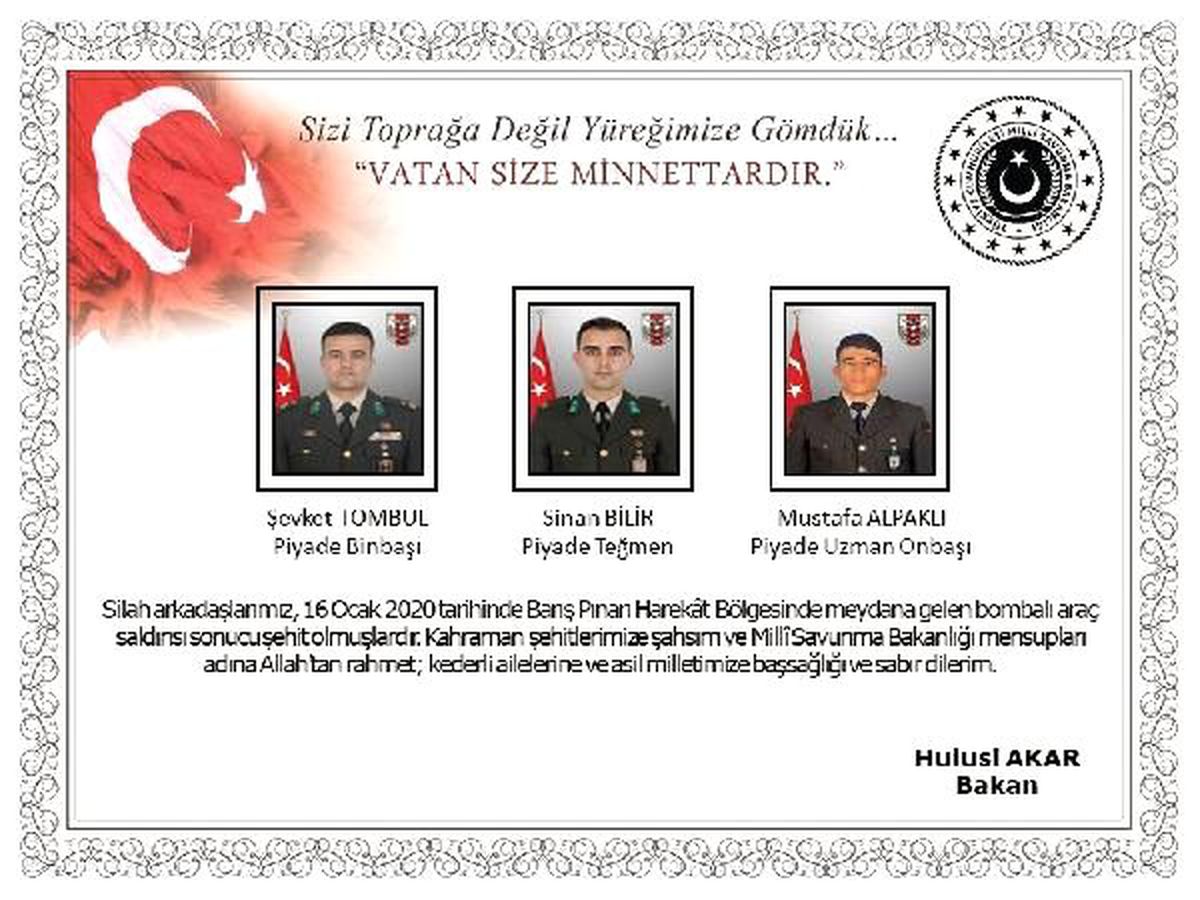 Bakan Akar\'dan başsağlığı mesajı