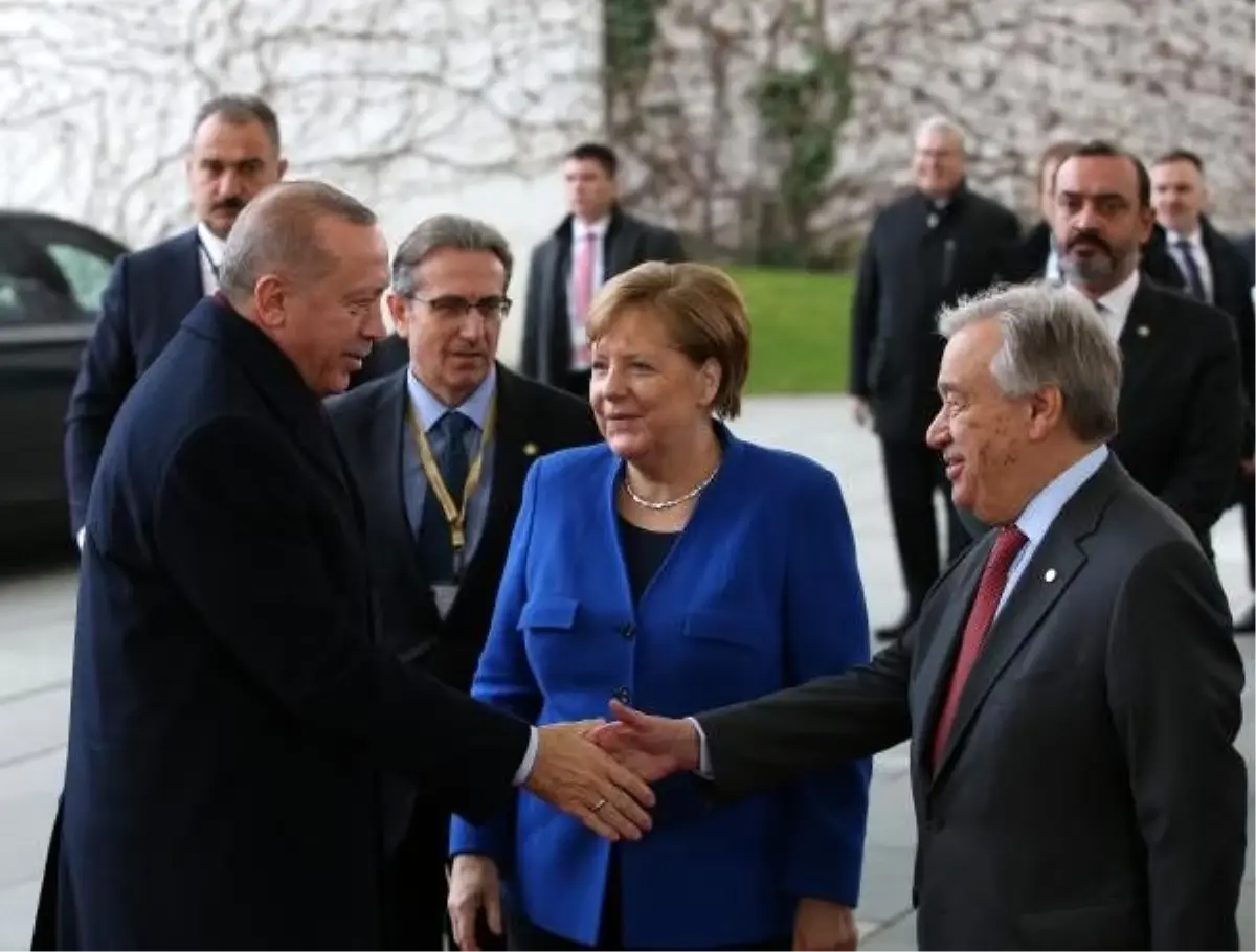 Erdoğan\'ı, Libya Zirvesi öncesi Merkel ve Guterres karşıladı