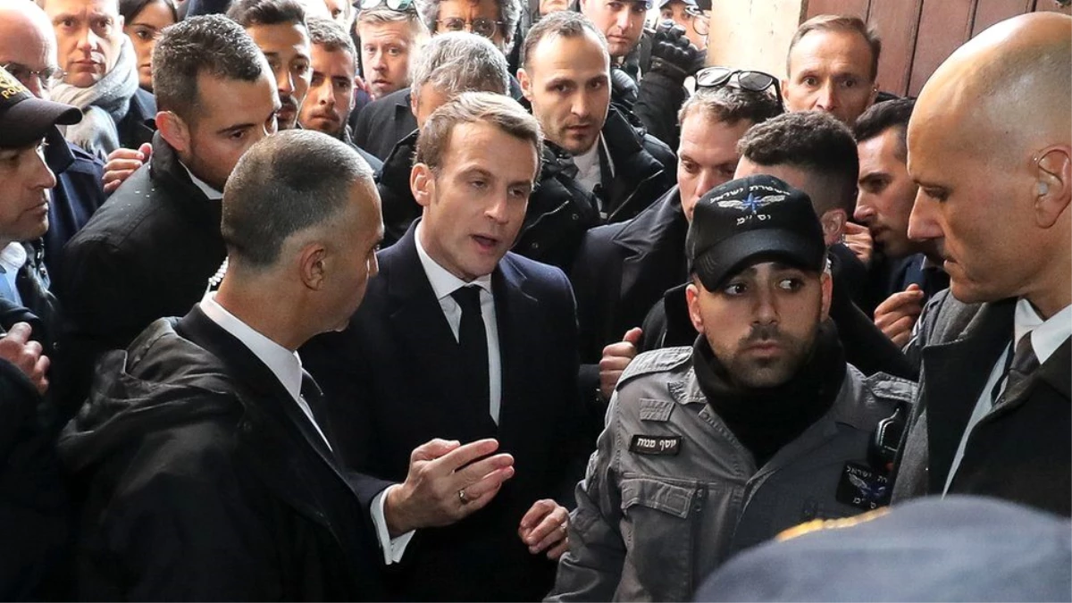 Fransa Cumhurbaşkanı Macron, Kudüs\'teki Osmanlı hediyesi önünde İsrail polisi ile tartıştı