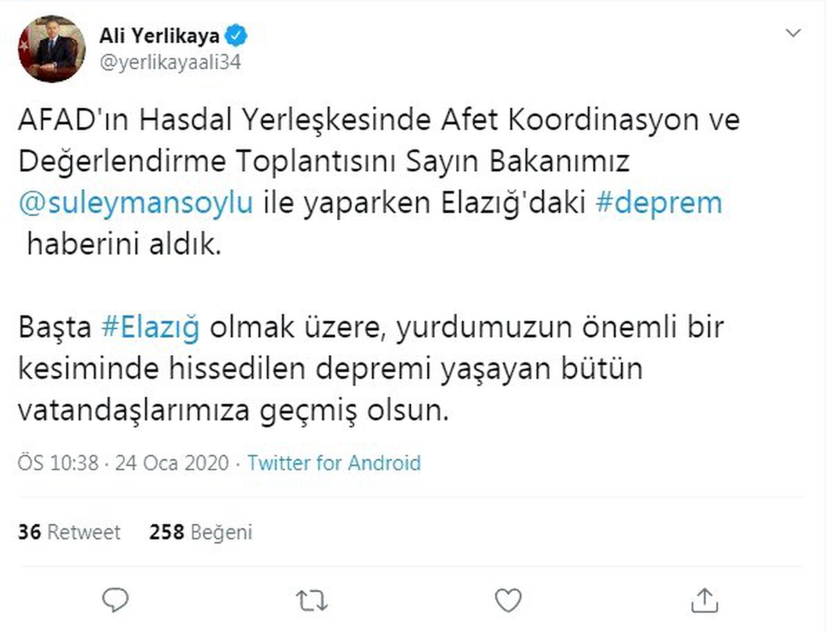 İstanbul Vali Yerlikaya\'dan Elazığ depremine ilişkin açıklama