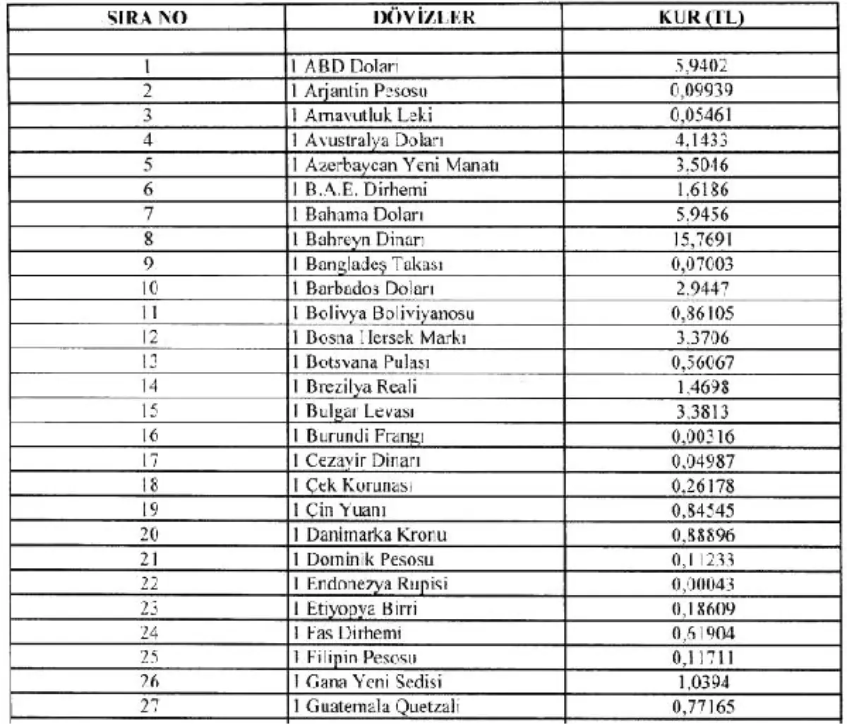 RG-Borsada rayici olmayan dövizlerin 2019 kurları belirlendi