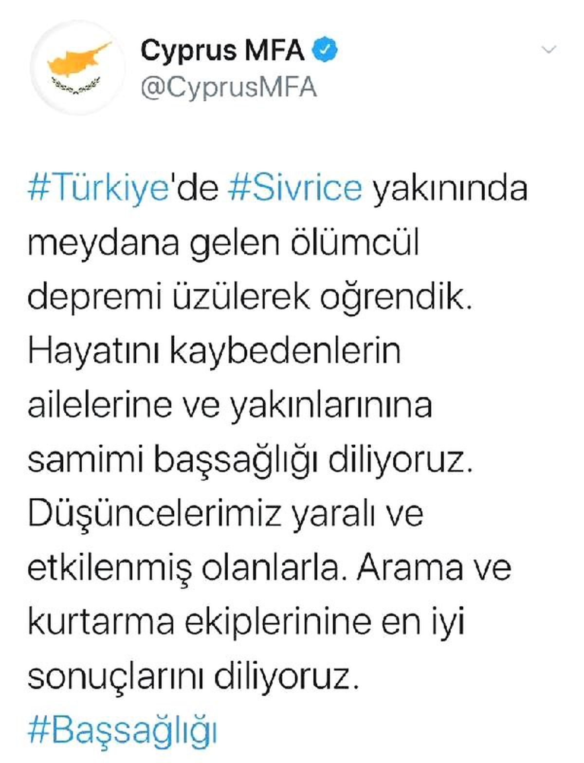 Rum Dışişleri Bakanlığı\'ndan depreme dair \'Türkçe\' başsağlığı mesajı