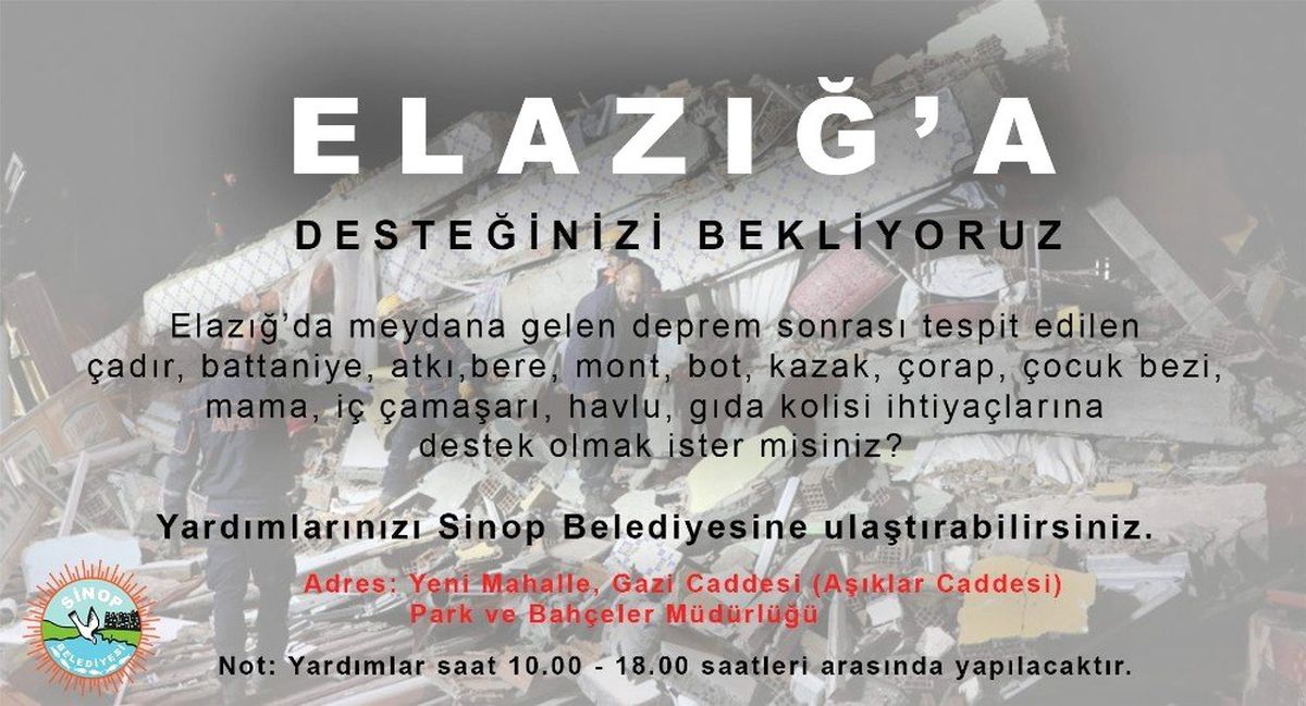 Sinop Belediyesinden Elazığ\'a yardım eli
