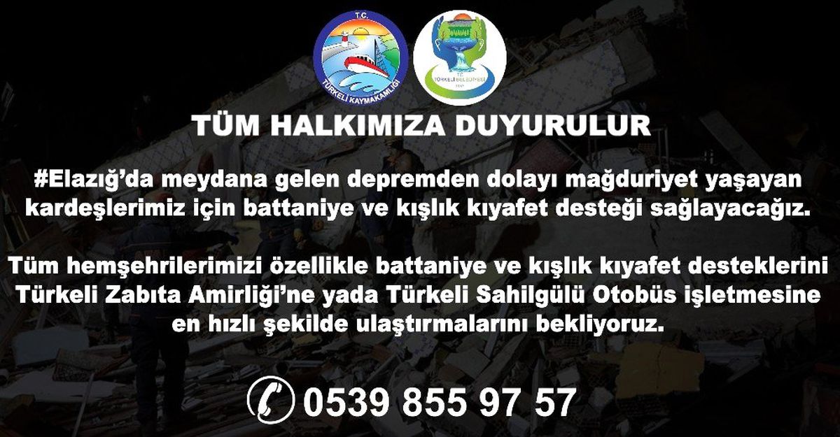 Türkeli\'den Elazığ\'a yardım eli