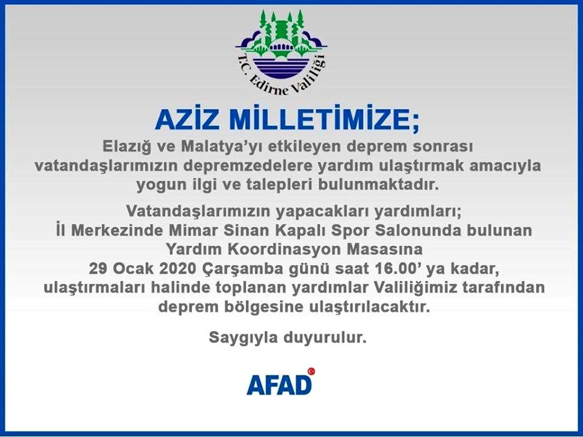 Edirne\'de "Yardım Koordinasyon Masası" oluşturuldu