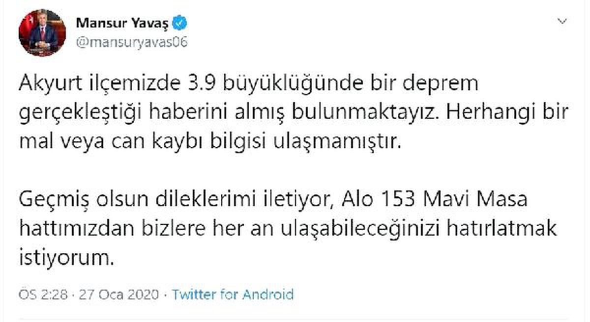 Ankara\'da 3.9 büyüklüğünde deprem (2)