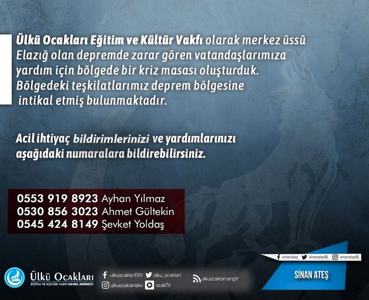 Ülkü Ocakları deprem bölgesinde