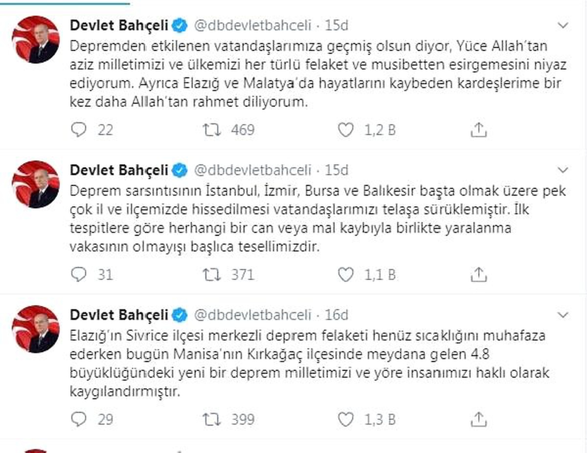 Bahçeli: Manisa depremi yöre insanımızı haklı olarak kaygılandırmıştır