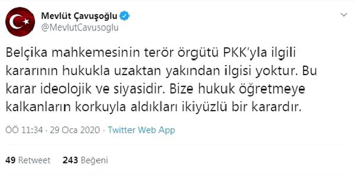 Bakan Çavuşoğlu\'ndan \'Belçika\' açıklaması