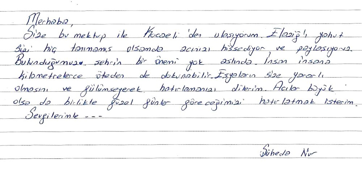 Çayırova\'nın yardım paketlerinden çıkan mektuplar duygulandırdı