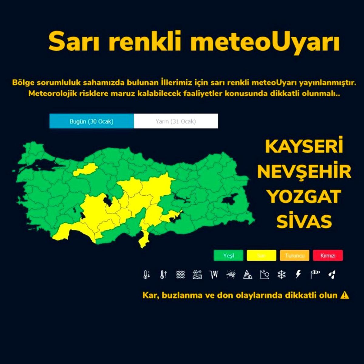 Kayseri\'de kar yağışı etkili olacak