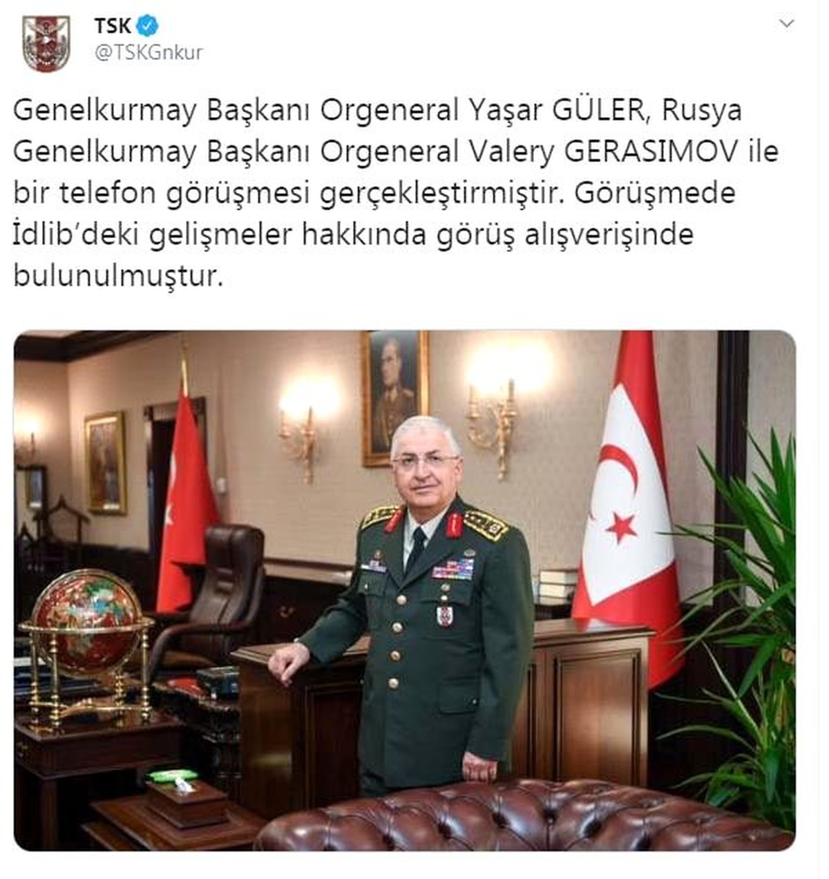 Orgeneral Güler, Rus mevkidaşıyla telefonda görüştü