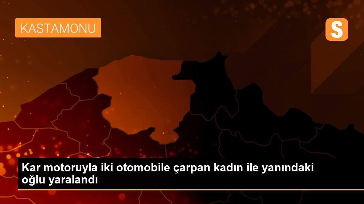 Kar motoruyla iki otomobile çarpan kadın ile yanındaki oğlu yaralandı