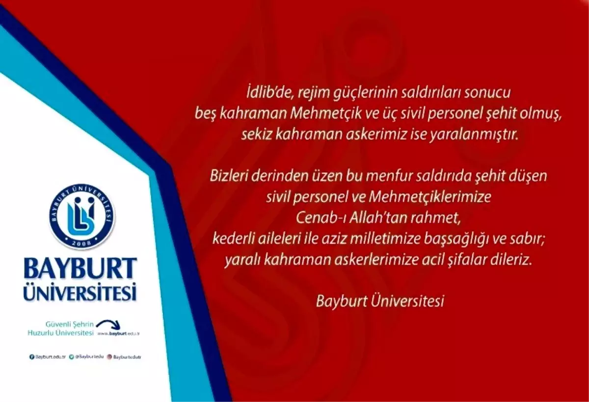 Bayburt Üniversitesi\'nden taziye mesajı