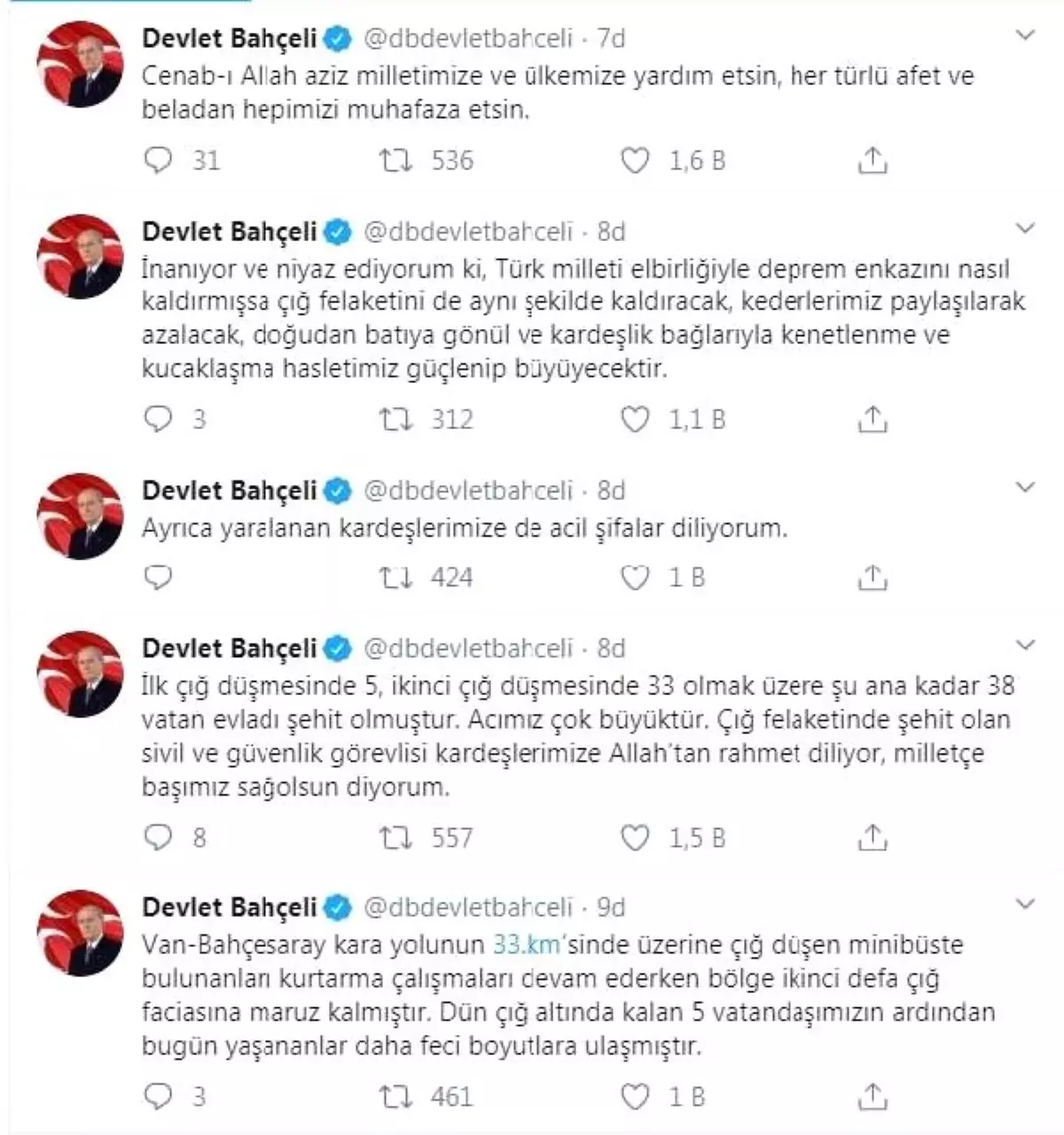 Bahçeli\'den \'çığ\' açıklaması: Acımız çok büyük