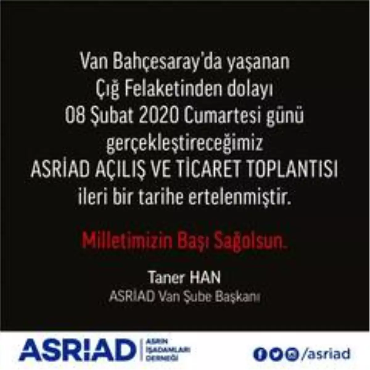 ASRİAD Ticaret Toplantısı ertelendi