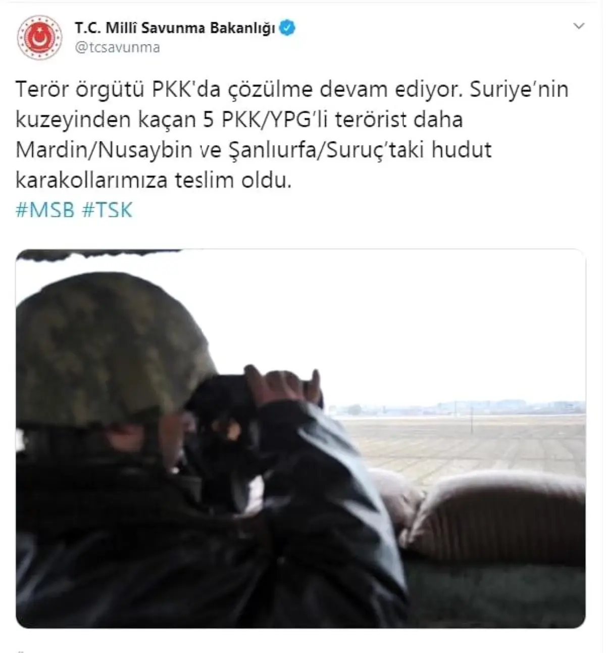 MSB: 5 PKK/YPG\'li terörist teslim oldu