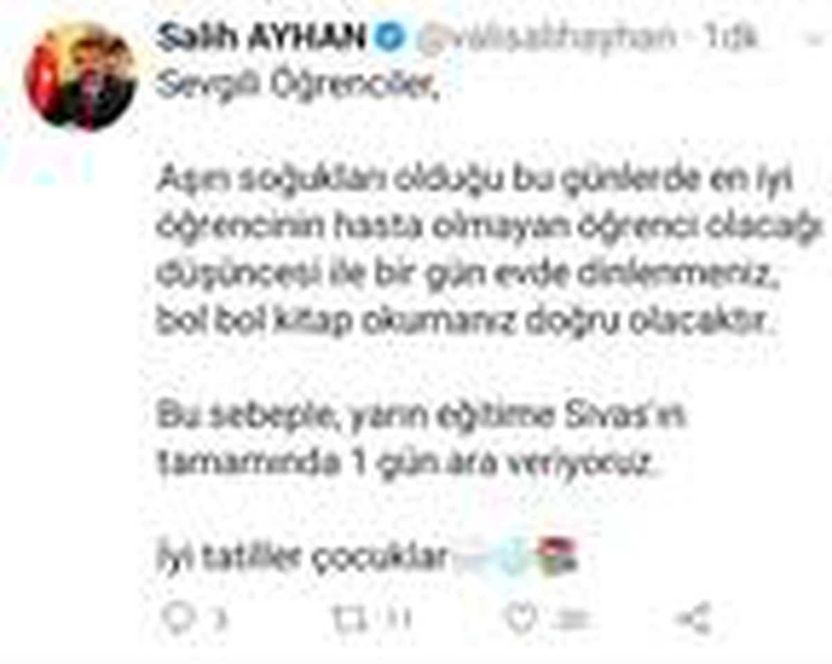 Sivas\'ta yarın okullar tatil