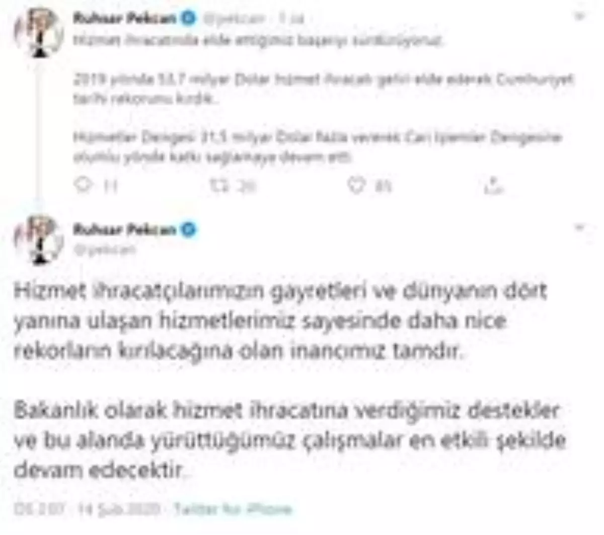 Ticaret Bakanı Pekcan: "Hizmet ihracatında Cumhuriyet tarihi rekorunu kırdık"