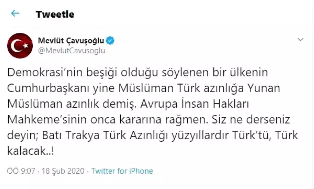 Bakan Çavuşoğlu\'ndan Yunanistan Cumhurbaşkanı Pavlopulos\'a tepki