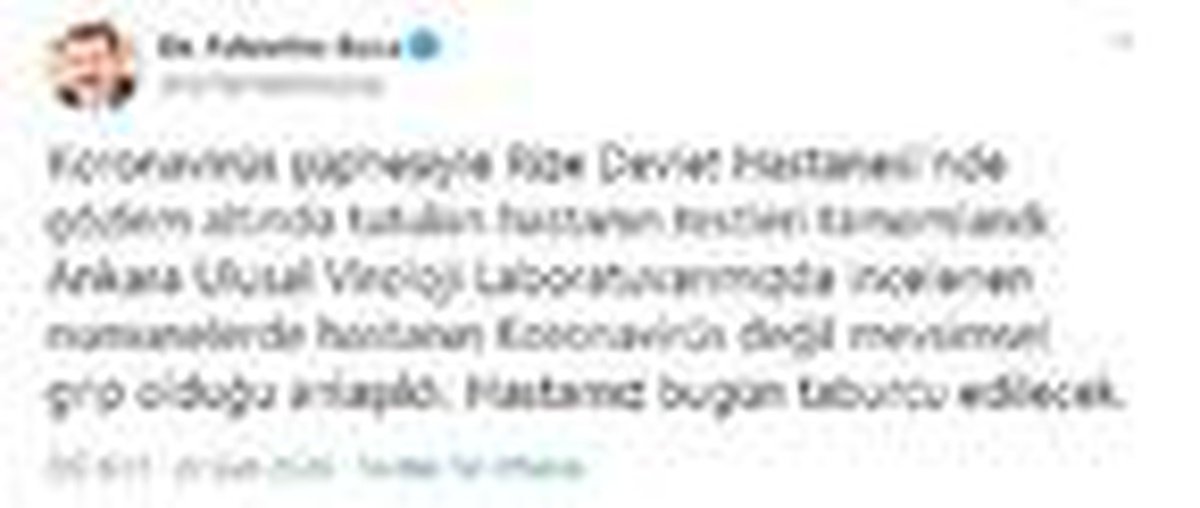 Bakan Koca: Rize\'de gözlem altında tutulan hasta koronavirüs değil
