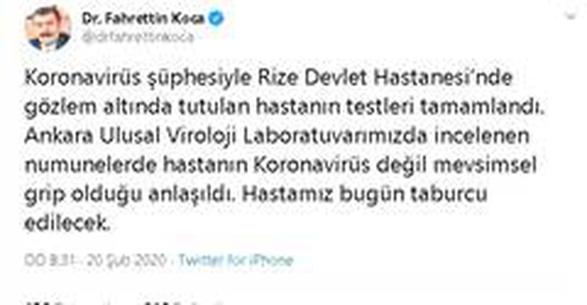 Rize\'deki korona virüs şüphesinde sevindirici haber Bakan Koca\'dan geldi