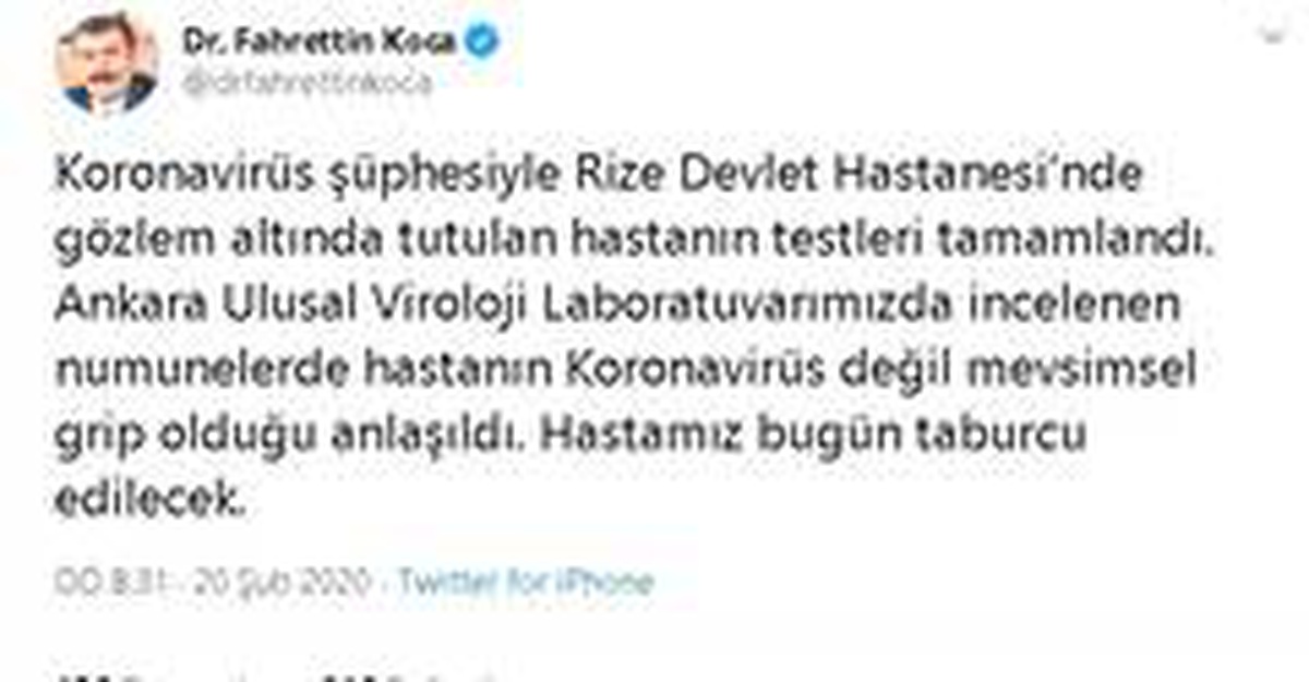 Rize\'deki virüs şüphesinde sevindirici haber Bakan Koca\'dan geldi