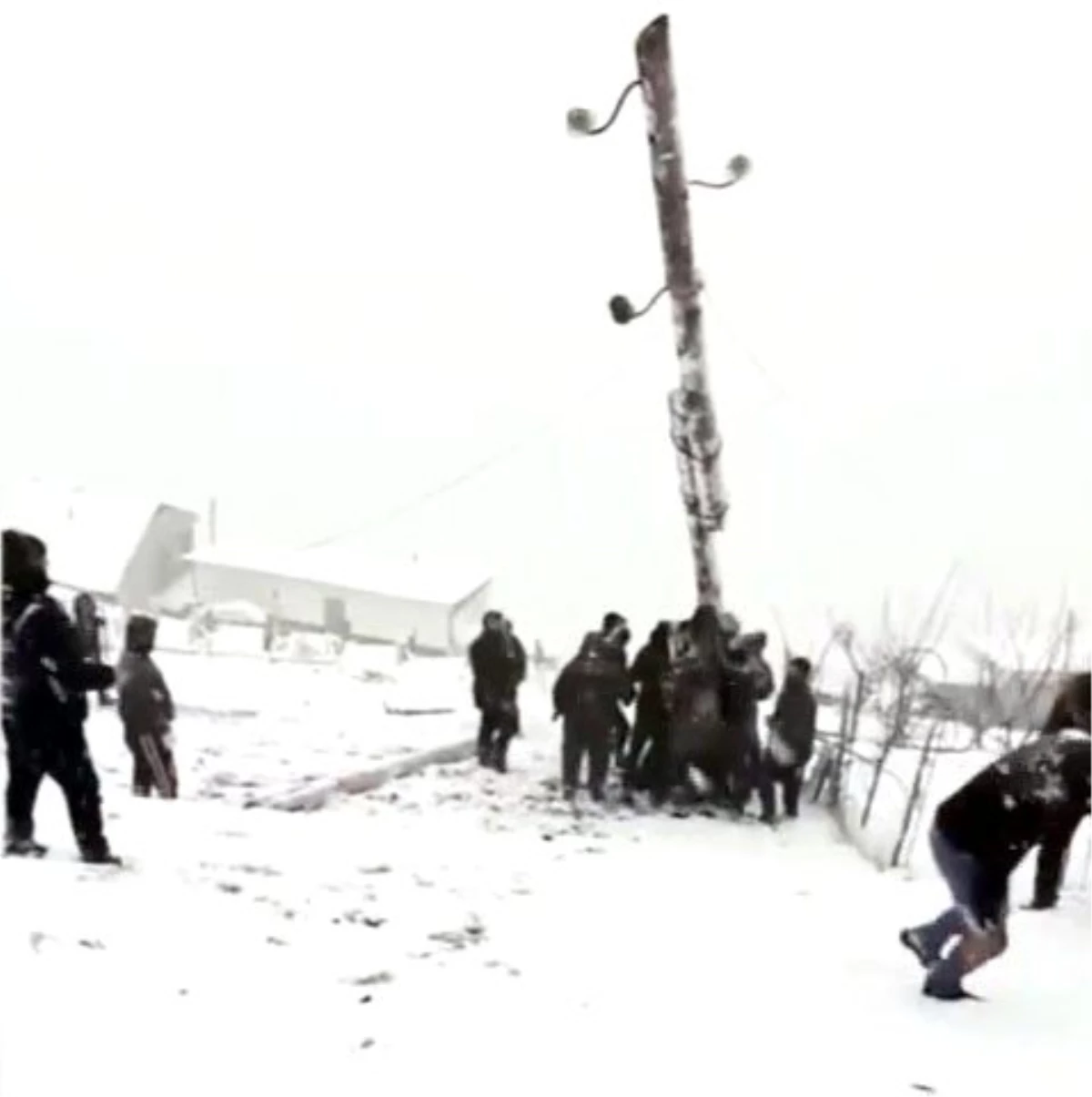 Rusya\'da devrilen elektrik direğini kaldırmaya çalışan köylüler canından oluyordu