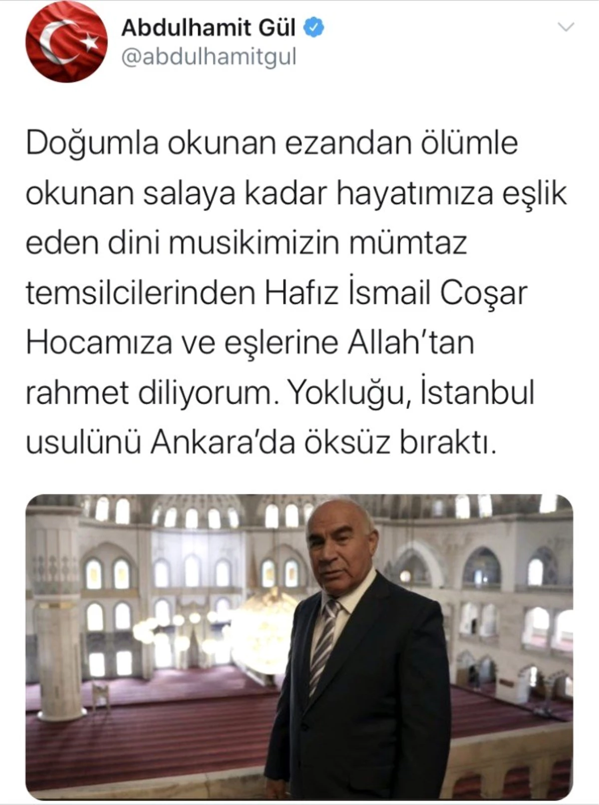 Bakan Gül: "Hafız İsmail Coşar hocamıza ve eşlerine Allah\'tan rahmet diliyorum"