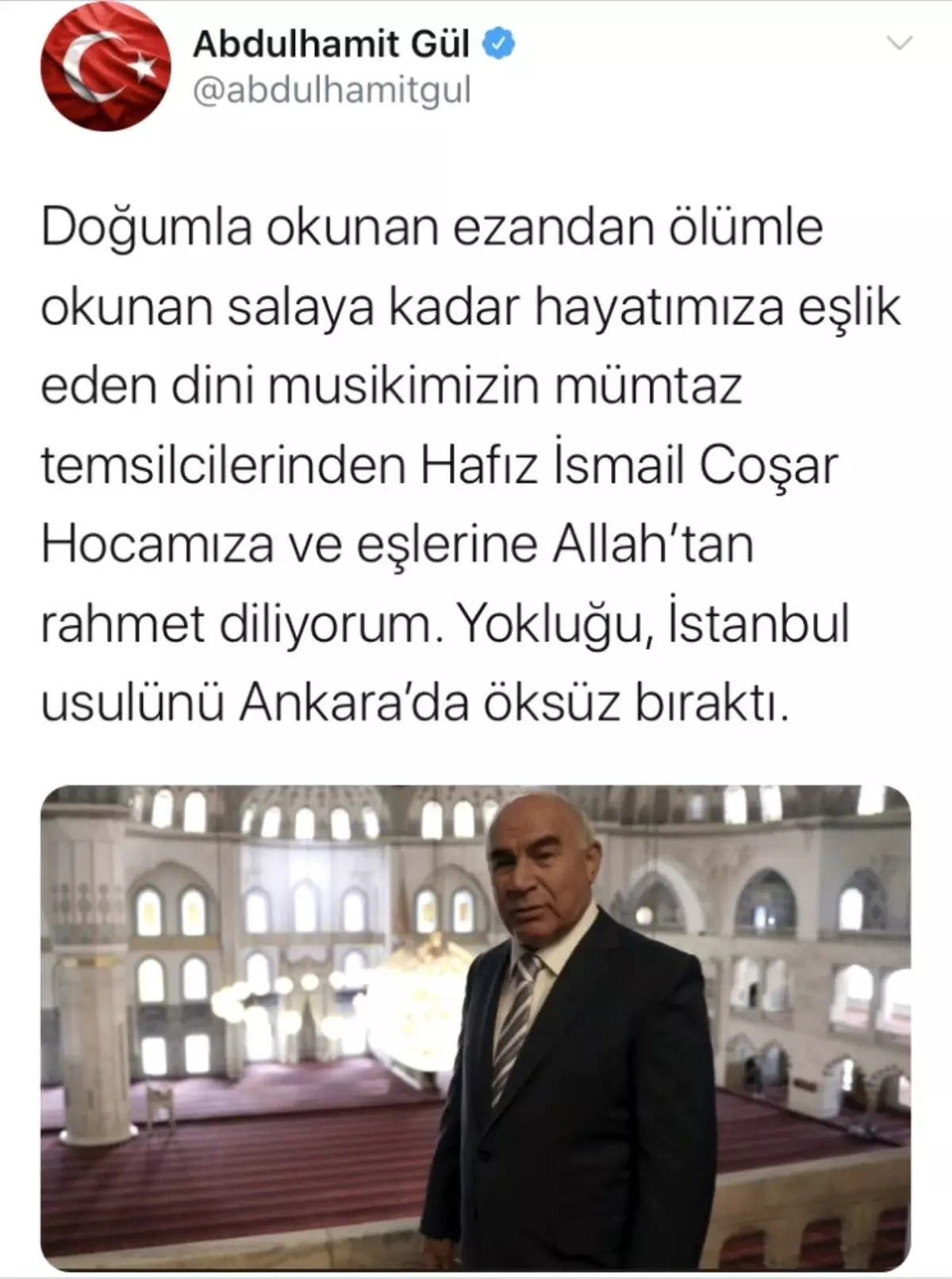 Bakan Gül: "Hafız İsmail Coşar hocamıza ve eşlerine Allah\'tan rahmet diliyorum"