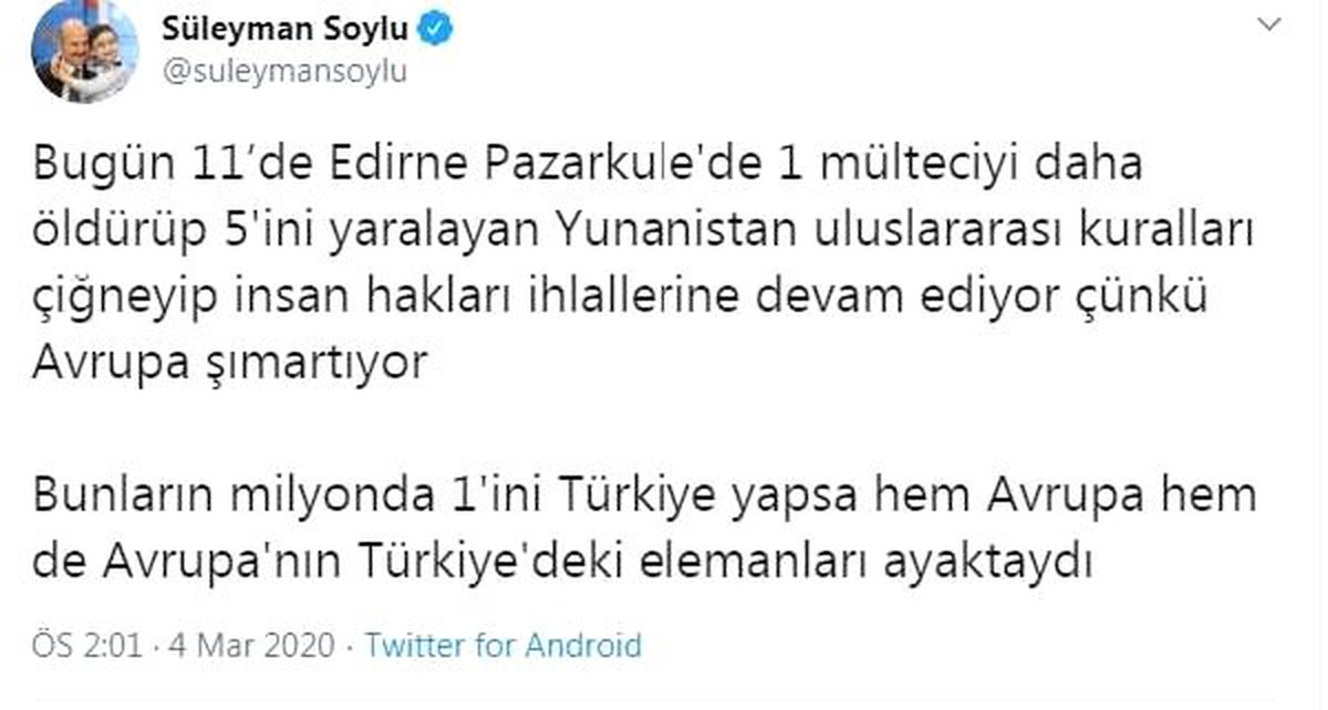 Bakan Soylu: Avrupa Yunanistan\'ı şımartıyor