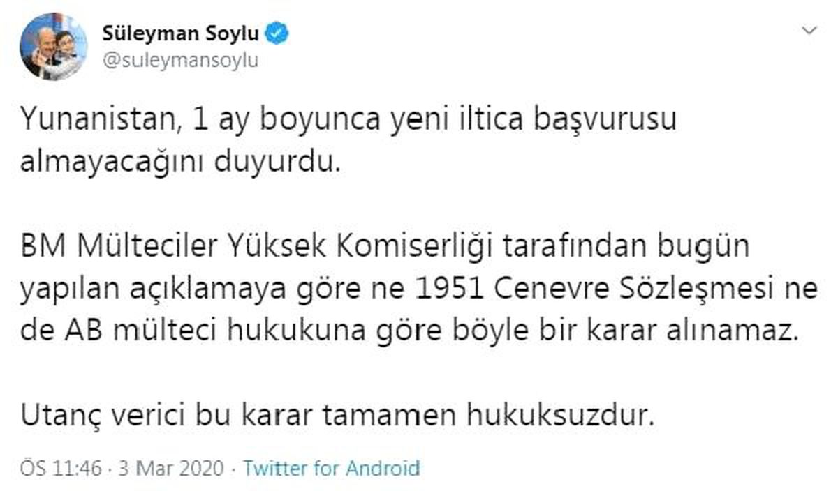 Bakan Soylu\'dan, Yunanistan\'a tepki