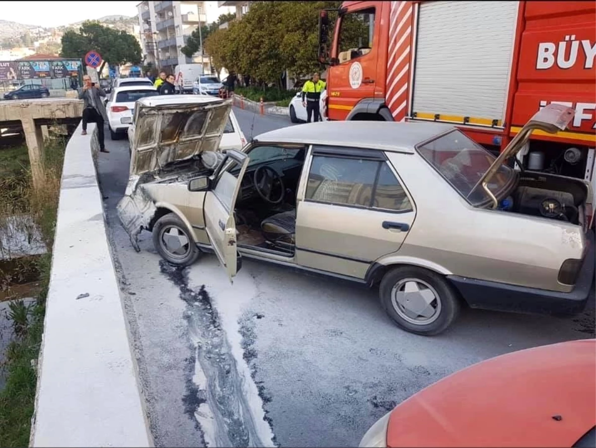 Otomobil seyir halinde alev aldı