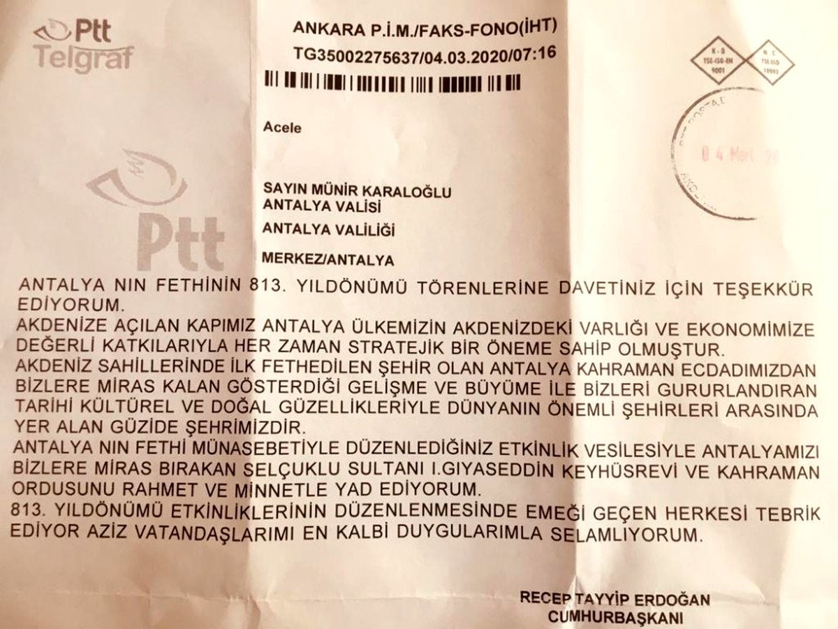 Cumhurbaşkanı Erdoğan Antalya\'nın Fethi\'nin 813. Yıl Dönümünü kutladı