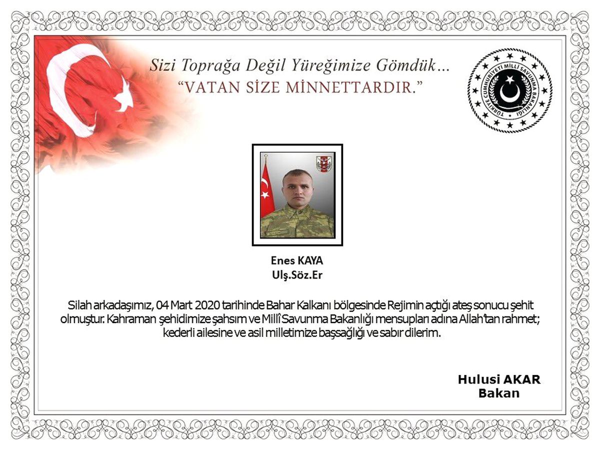 MSB: "Bahar Kalkanı bölgesinde 2 asker şehit oldu, 3 asker yaralandı"