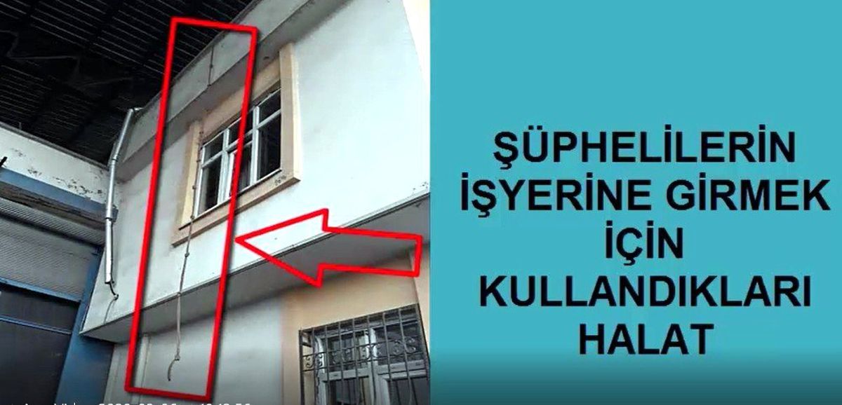 Halatla tırmandıkları iş yerini soydular