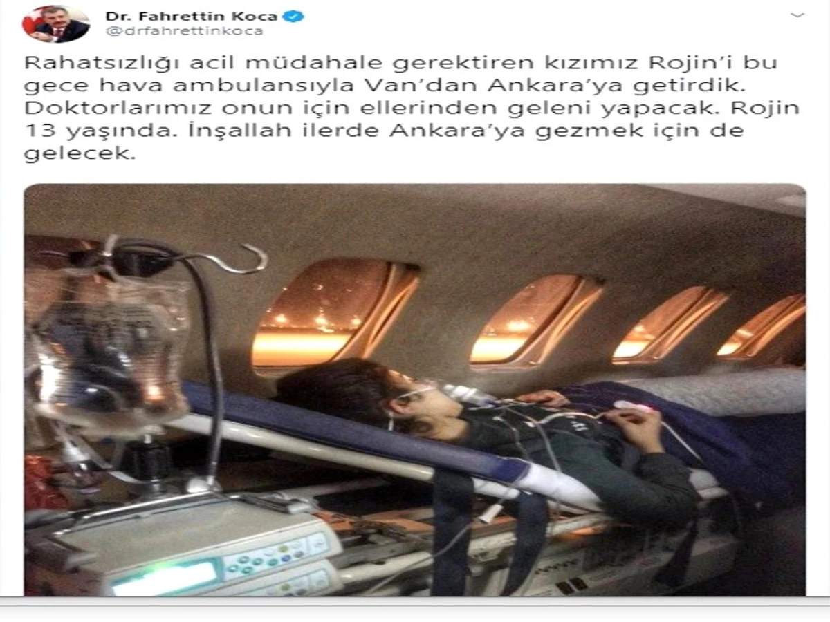 Sağlık Bakanı Koca: "Rojin\'i bu gece hava ambulansıyla Ankara\'ya getirdik"