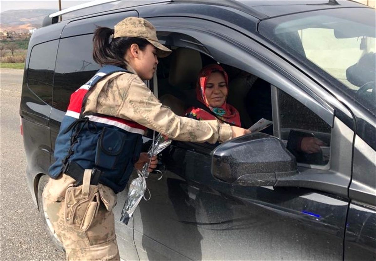 Siirt\'te jandarma ekipleri kadınlara karanfil dağıttı