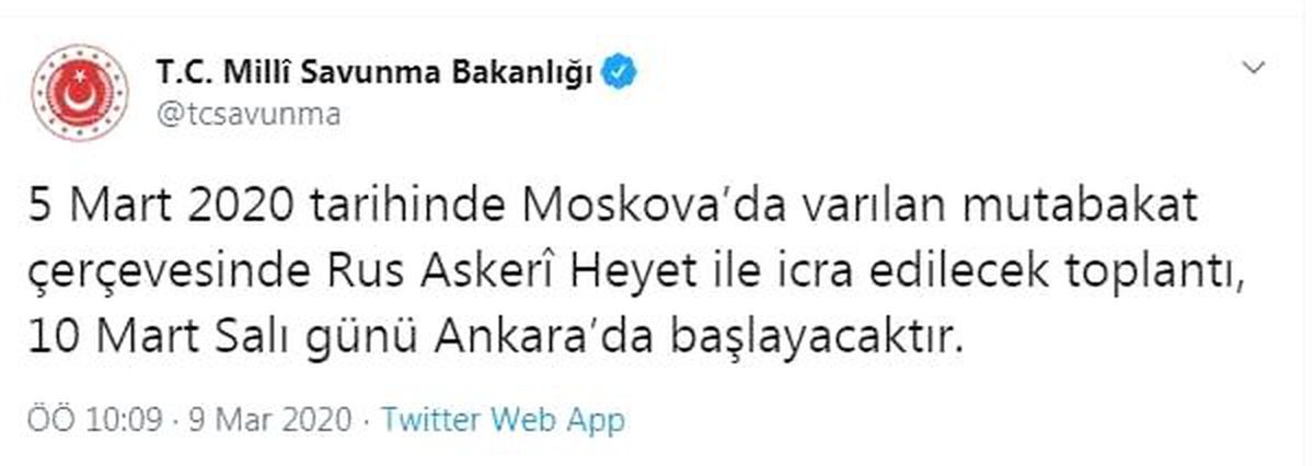 MSB: Rus askeri heyetiyle toplantı yarın başlayacak