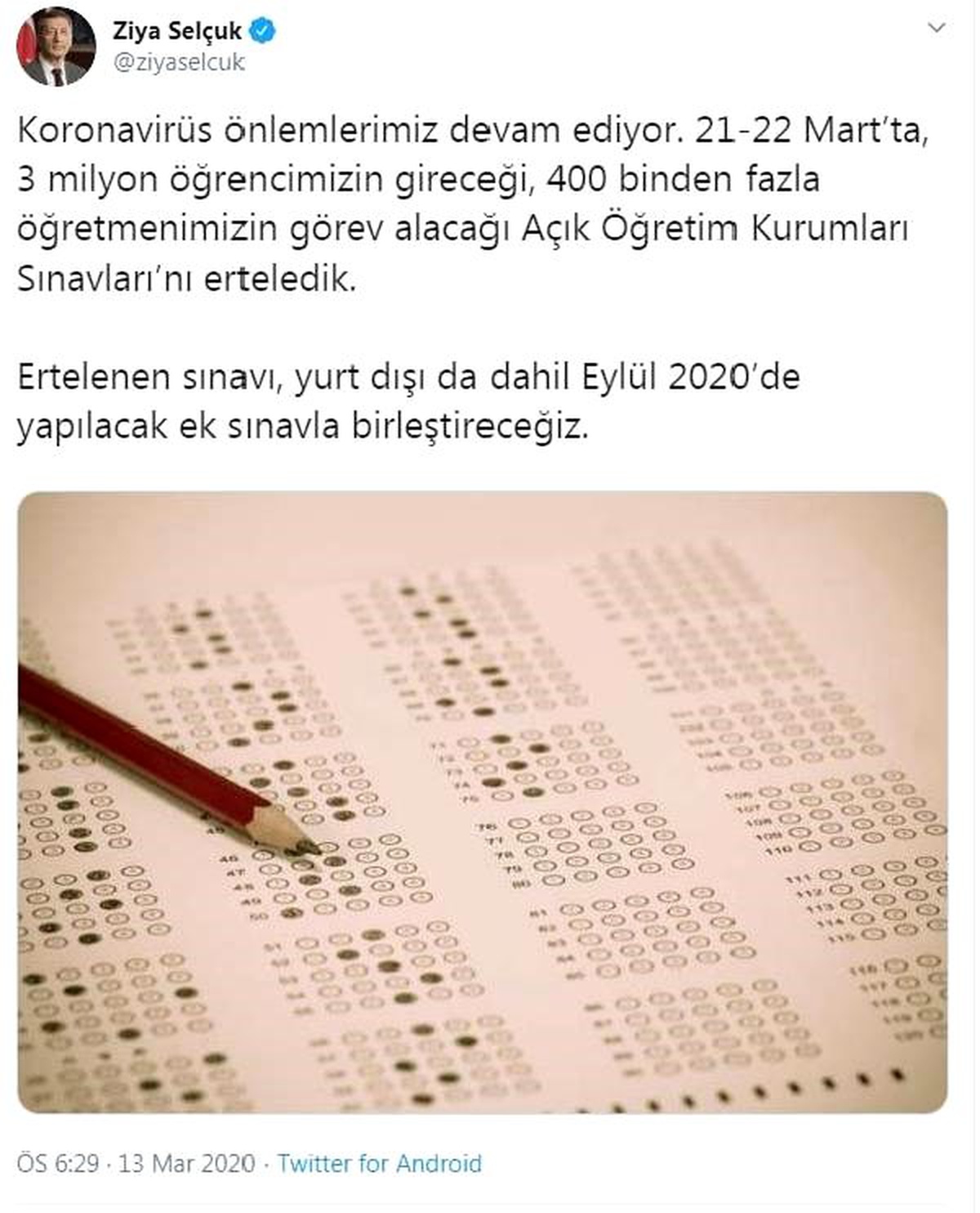 Bakan Selçuk: Açık Öğretim Kurumları Sınavları\'nı erteledik