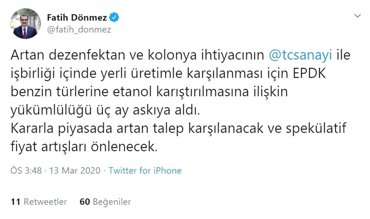 "EPDK benzin türlerine etanol karıştırılmasına ilişkin yükümlülüğü 3 ay askıya aldı"