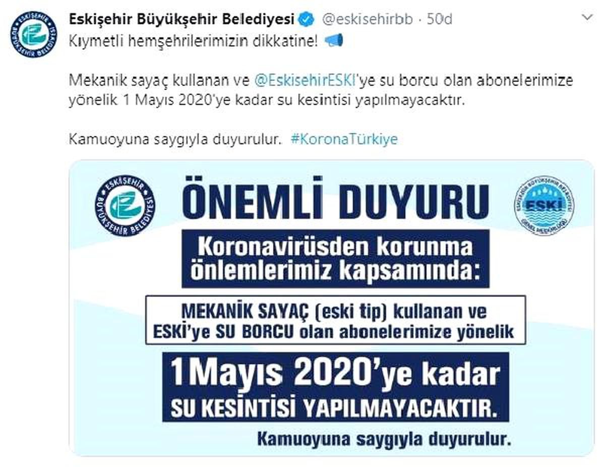 Eskişehir\'de, borcu olanların suyu kesilmeyecek
