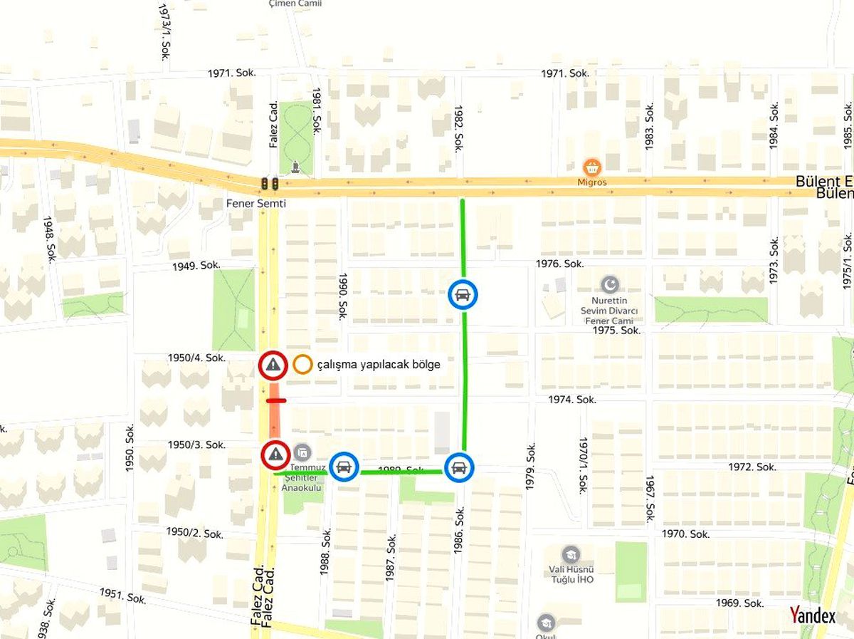 Falez Caddesi Kavşağı 5 gün trafiğe kapatılacak
