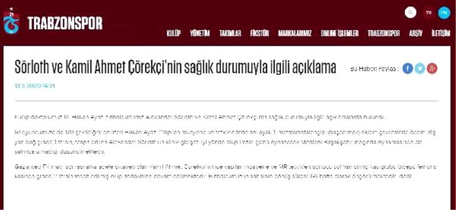 Trabzonspor\'dan Sörloth ve Kamil Ahmet açıklaması