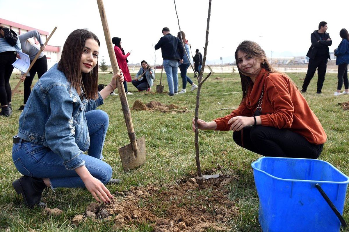 Üniversite öğrencileri İdlib şehitleri anısına 450 fidan toprakla buluşturdu