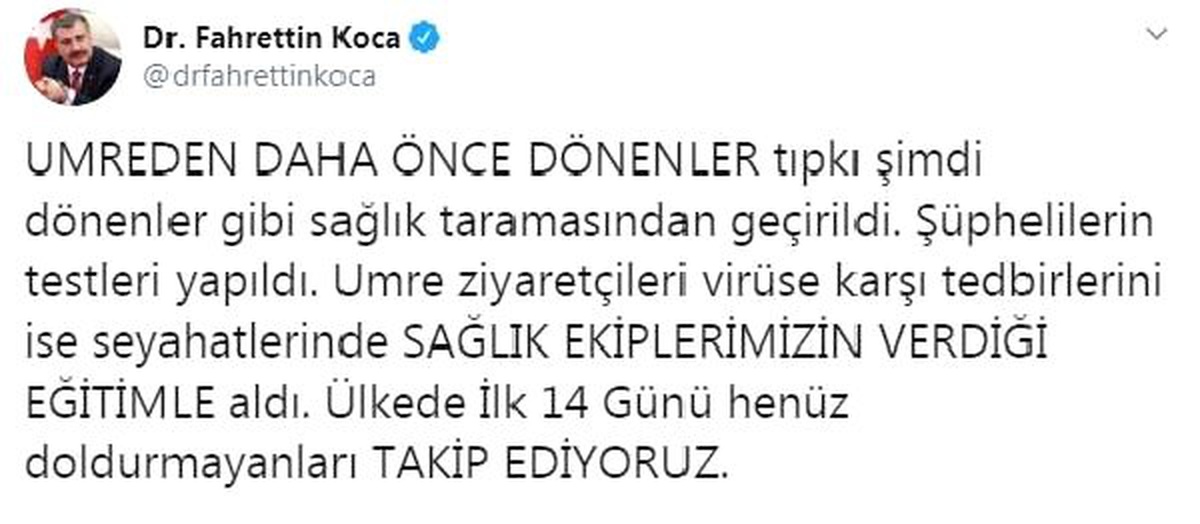 Bakan Koca: Umreden dönenlerden şüpheli bulunanlar hastaneye kaldırıldı (2)