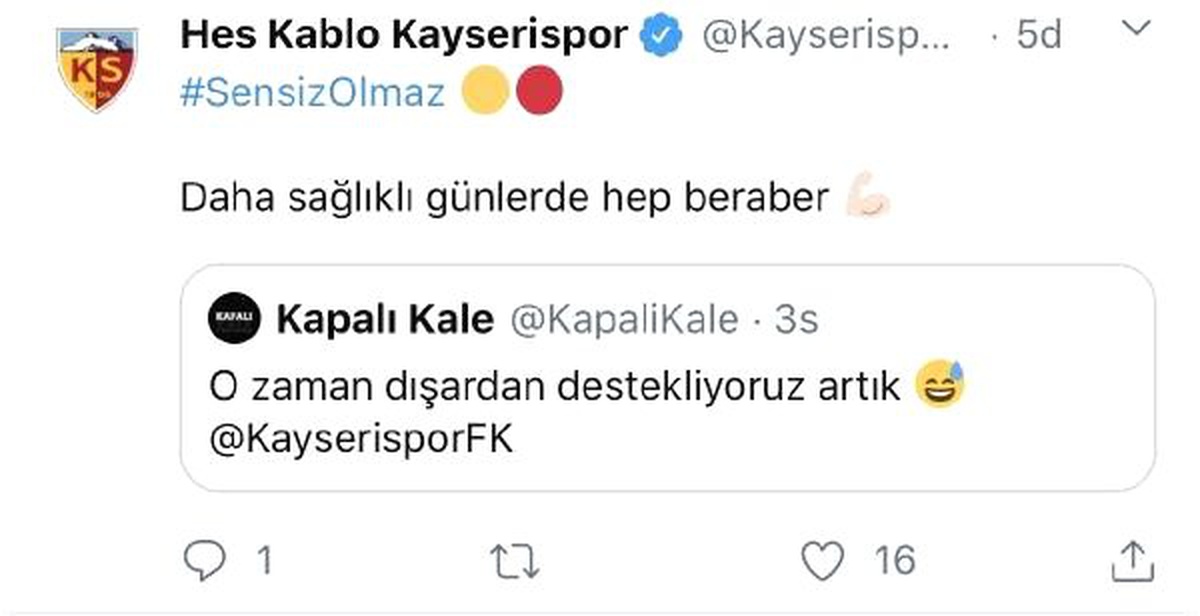 Kayserispor\'dan taraftarlarına: Daha sağlıklı günlerde hep beraber