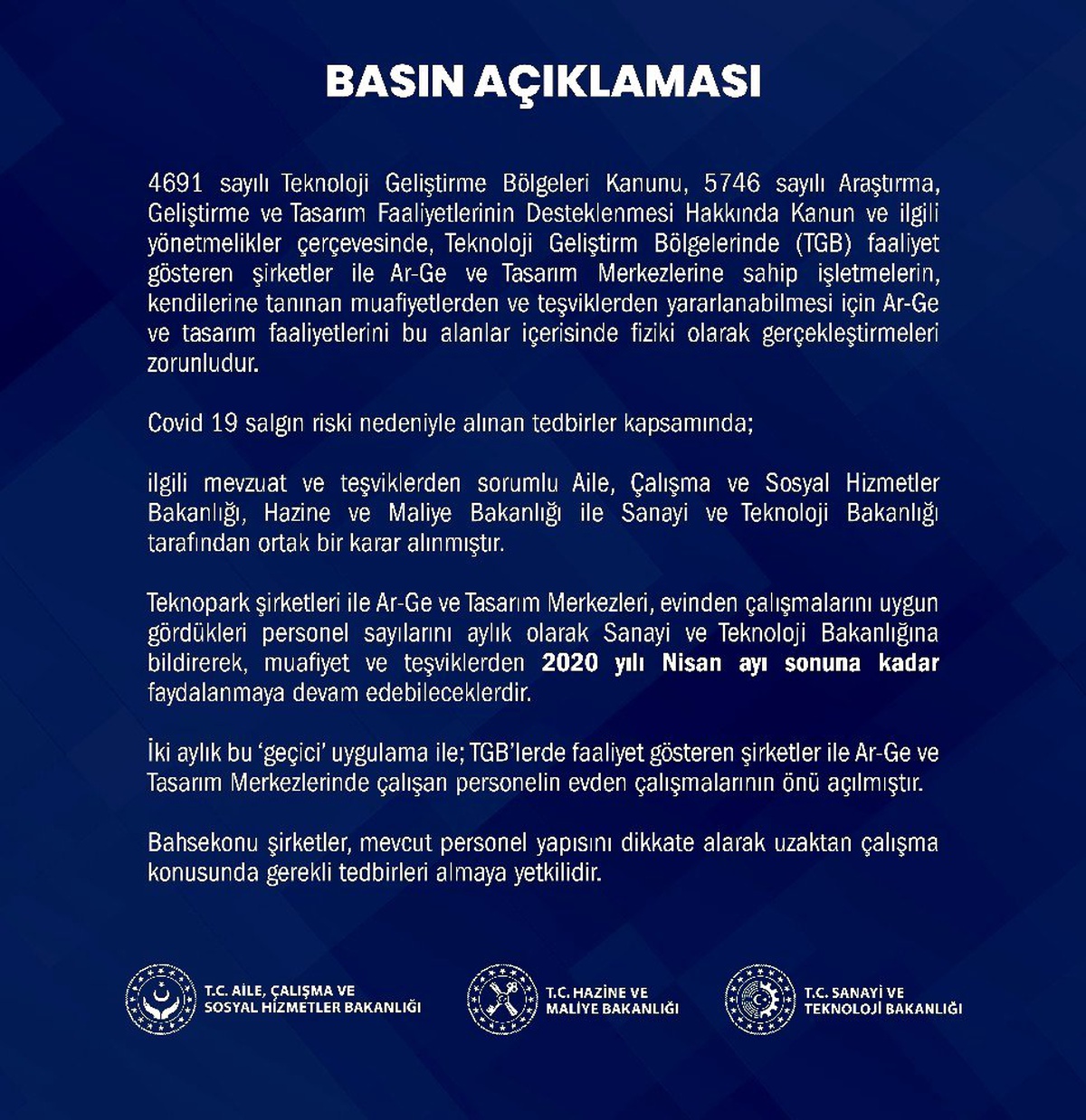 Teknopark Şirketleri ve Ar-Ge Tasarım şirketlerinde çalışanlar evden çalışabilecek