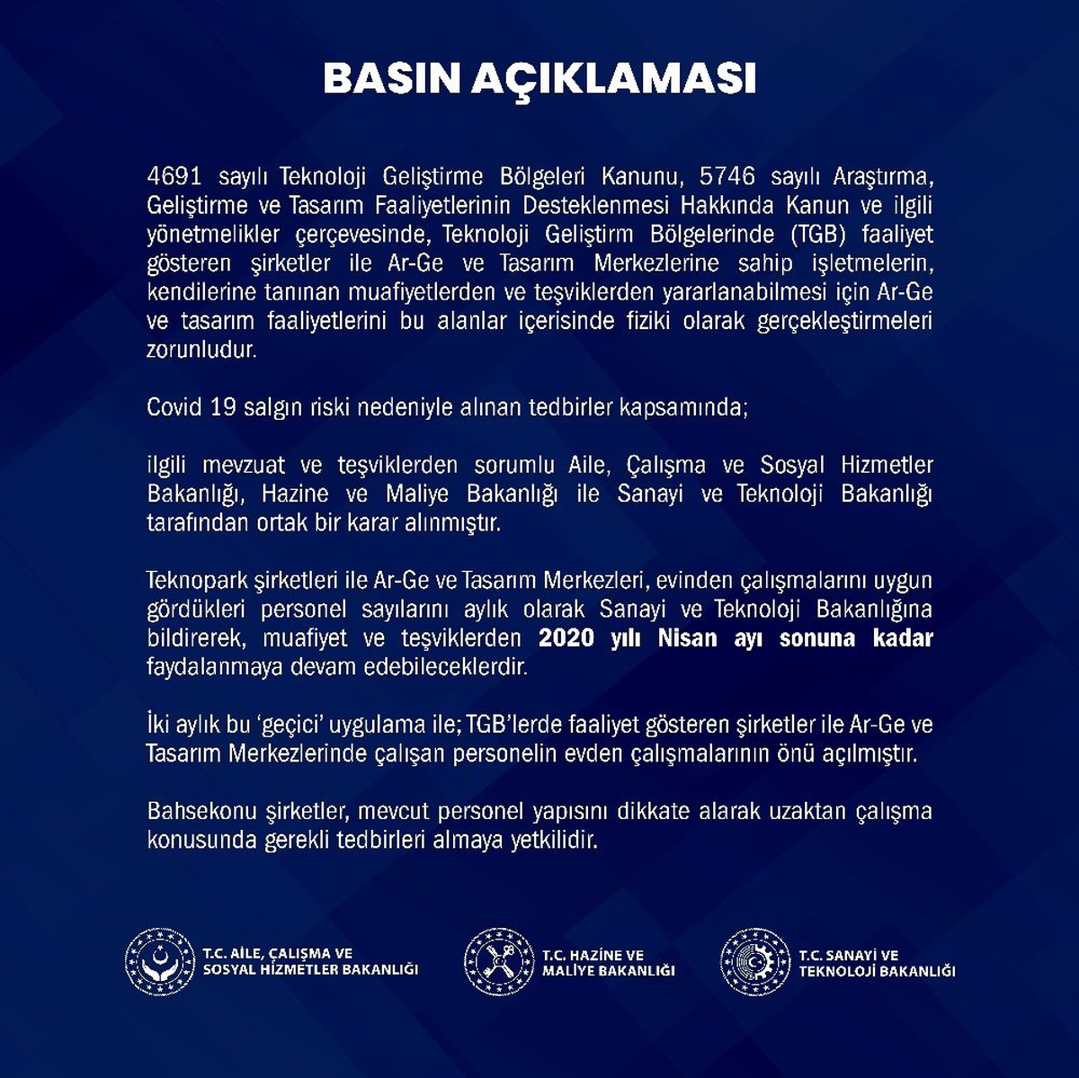 Teknopark Şirketleri ve Ar-Ge Tasarım şirketlerinde çalışanlar evden çalışabilecek